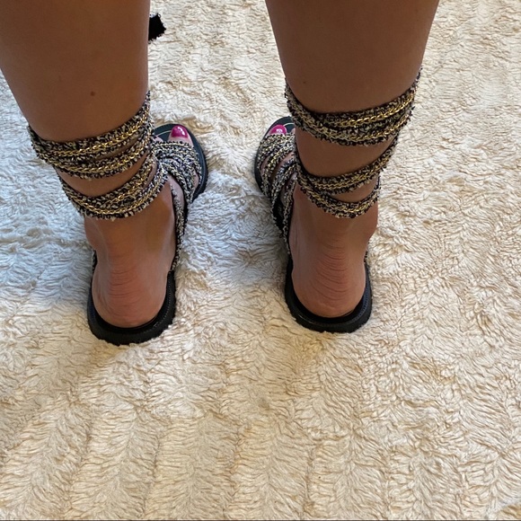 SOLD Zara Trafaluc Lace Up Chain Sandals - Picture 7 of 8